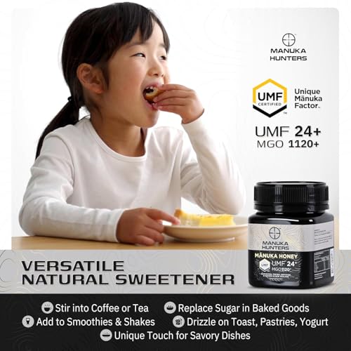 Image of Manuka Honey New Zealand UMF 24+ / MGO 1120+ | Each Batch UMF Certified | 100% Pure Raw Manuka Hunters Honey | Medical Grade for Skin, Gut Health & Wellness | 250G Jar