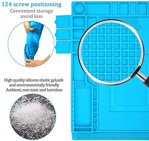 Image of Breewell Heat Insulation Silicone Repair Magnetic Large Soldering Mat - Heat Resistant 500�C Electronics Workbench for Soldering Iron, Phone and Computer Repair (17.7'' x 11.8'', Blue)