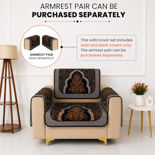 Image of Homerz Premium 'Maharaja Paradise Series' Sofa Cover | Net Fabric Sofa Cover | Washable, Anti-Dust Backed & Wrinkle Resistant Cover (Sheesh Mahal, 1 Seater, Seat Cover with Backrest)