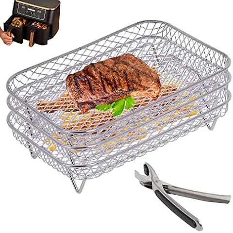 Air Fryer Rack Compatible with Ninja AF300UK AF400UK Dual Air Fryer Gekufa 304 Stainless Steel Multi-Layer Dehydrator Rack Compatible with Tower Cosori Phillips Air Fryer with Clip Cover
