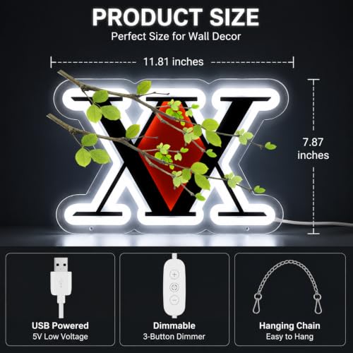 Image of X Red Diamond Neon Sign Dimmable Japanese Anime LED Acrylic Wall Decor, Gaming Lights Sign for Room Man Cave Bedroom Game Roon Bar Party Decor, 5V Usb 12 inchx7.9 inch