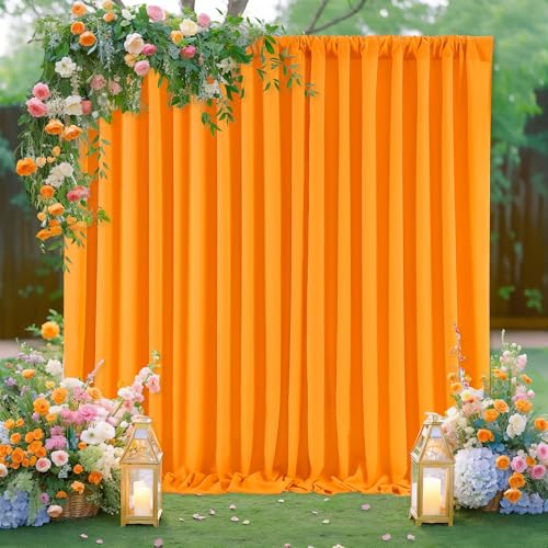 Image of Orange Backdrop Curtains 2 Panels 5ft x 10ft Polyester Photo Drapes for Backdrop Halloween Home Party Decorations