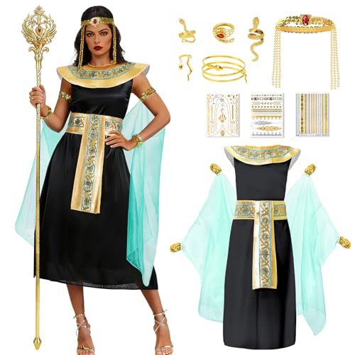 Joellfuner 6 Pièces Déguisement Cléopâtre Femme, Déguisement Cléopâtre avec Diadème, Bracelet Serpent et Bague, Costume Carnaval Femme pour le...