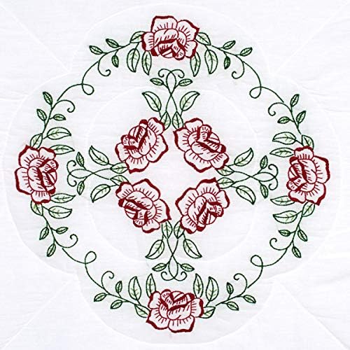 Jack Dempsey Needle Art Circle of Roses Hand Embroidery, White