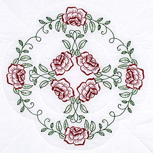 Jack Dempsey Needle Art Circle of Roses Hand Embroidery, White