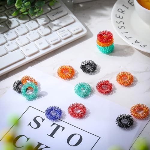Image of Blulu 30 Pieces Acupressure Rings Spiky Sensory Rings for Fingers Stress Relief Fidget Sensory Massager for Teens Adults (Fresh Colors)