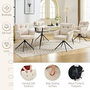 Swivel Dining Chairs Set of 2, Mid Century Modern Kitchen Dining Room Chairs with Arm, Upholstered Accent Chair for Dining Living Room, with Metal Base, White Swivel Dining Chairs Set of 2 Mid Century Modern Kitchen Dining Room Chairs with Arm Upholstered Accent Chair for Dining Living Room with Metal Base White