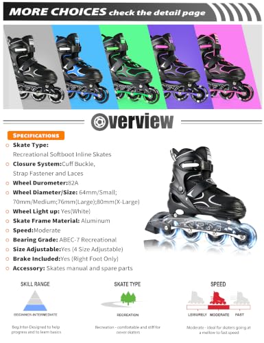 Image of 2PM SPORTS Inline Skates for Kids Girls Boys Ages 5-8 8-12 4-6 6-12 with Light Up Wheels, Adjustable Kids Roller Skates Blades for Adults Men Women Beginners Youths