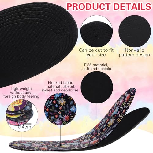 Image of 3 Pairs No Show Socks Sockless Shoe Liner Washable Barefoot Shoe Insoles No Slipping Inserts(Flower Style)