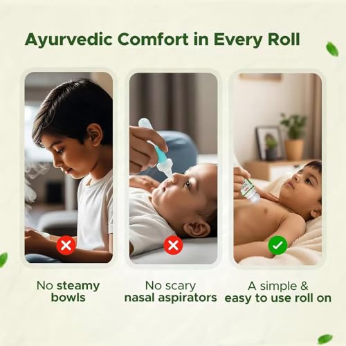 Image of BabyOrgano Ayurvedic Cold Relief Roll On for Babies 0+ Months | With Eucalyptus, Tulsi & Lavender | Soothes Blocked Nose, Cough & Congestion | Camphor-Free | Pediatrician Tested, AYUSH Approved | 40ml (Pack of 1)