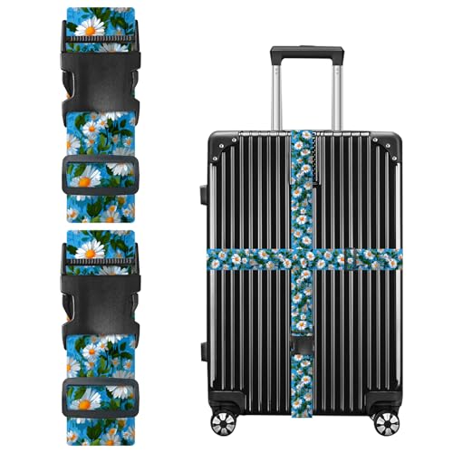 Image of Nuxovilar Luggage Straps Set for Suitcase 1.96x71in Polyester | Cargo Strap Travel Belt Security Buckle Band Spring Trip Weekend Getaway Airport (White Daisies)