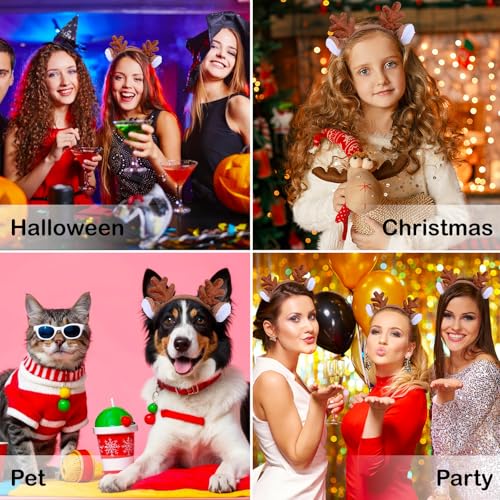 WLLHYF Rentier-Geweih Stirnband Weihnachts Haarreif Reh Geweih Hörner Haarreif Für Damen Kinder Reindeer Ears Antler Headband Haarschmuck Halloween Fasching Party Cosplay (Braun)