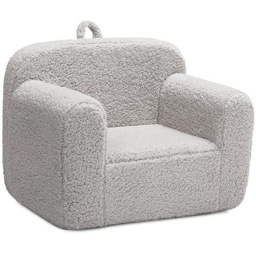 ALIMORDEN Kids Ultra-Soft Snuggle Foam Filled Chair, Toddler Cuddly Sherpa Reading Couch for Boys and Girls, Light Grey