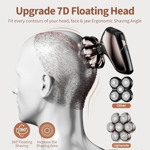 Image of Head Shavers for Bald Men: SHPAVVER 5-in-1 Upgraded Detachable Head Shaver - 7D LED Display Rechargeable Shaving Grooming Kit with Type-C Charge - IPX7 Waterproof Wet or Dry Electric Razor for Men