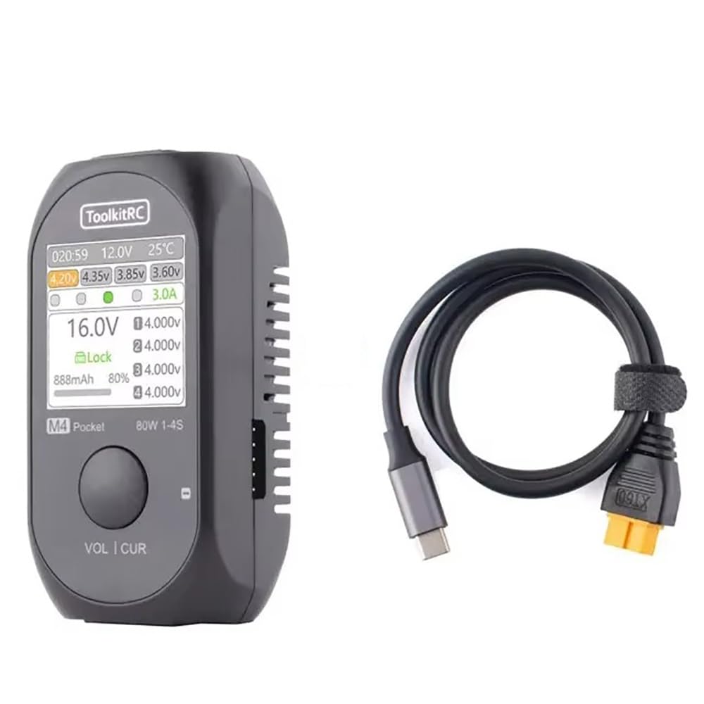 ToolkitRC M4 80 W 5A MINI kieszonkowa inteligentna kompaktowa ładowarka balansowa wbudowane wyjście USB-C XT30 XT60 dla baterii 1-4S Lipo LiHv Life (kieszeń M4 z SC100)