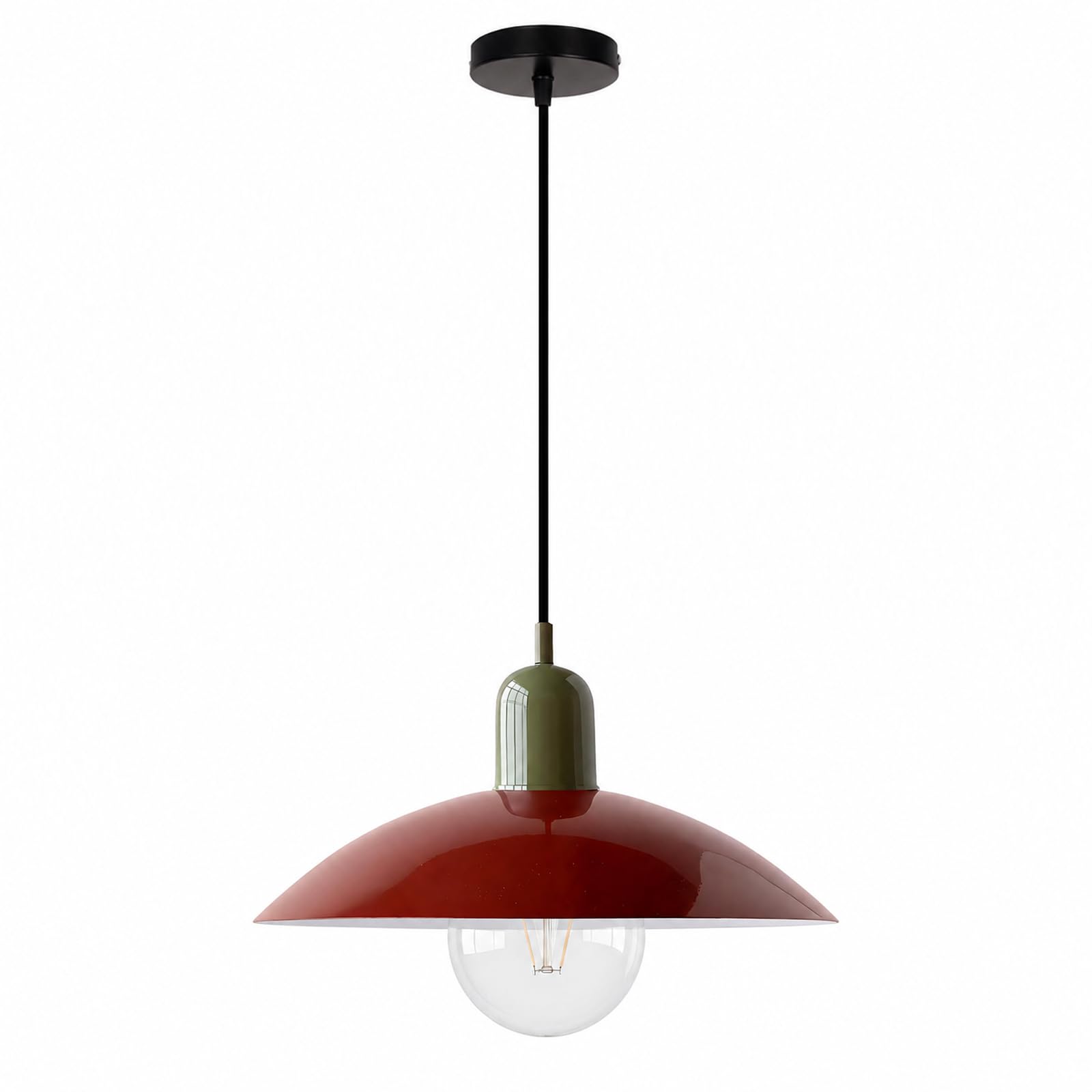 LFsem Modern Island Pendant Light, Red Metal Shade, Vintage E27 Base