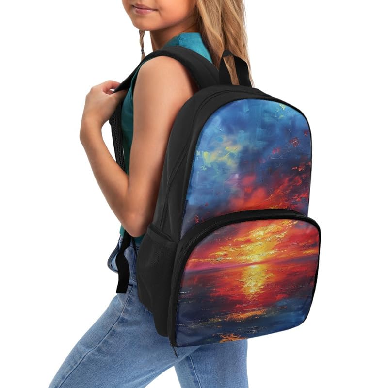 Sunrise SeaScape Oil Painting Backpack and Lunch Bag Kids School Sunup Hand Drawing Bag Pack for Teens Students Boys Girls School Sport Travel3