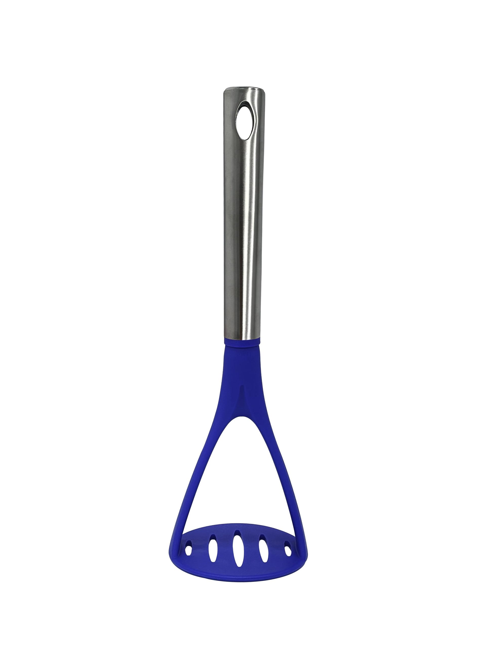 Millvado Kartoffelstampfer, starker Edelstahlgriff mit robuster Kunststoffbasis, 29,8 cm blauer Kartoffelpüree, Handstampfer für Gemüse
