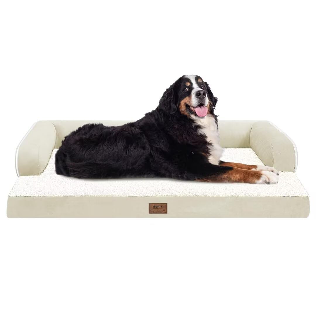 Orthopedic Dog Bed for Large Dogs Orthopedic Washable 3XL Large Dogs Memory Foam Couch Sofa Bed Waterproof with Removable Cover Beige — image 1