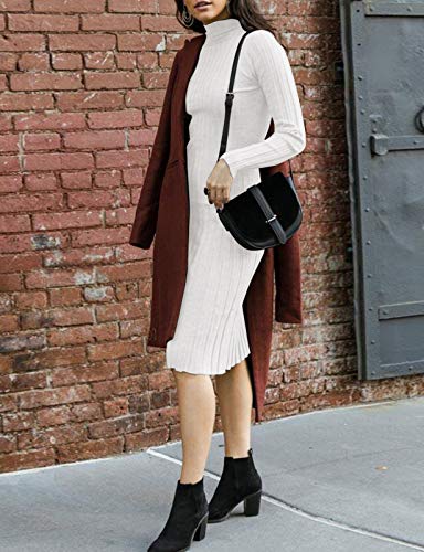 Image of MEROKEETY Women's Ribbed Long Sleeve Sweater Dress High Neck Slim Fit Knitted Midi Dress