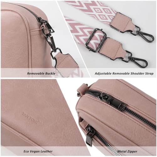 Image of TANTOMI Crossbody Bags for Women Trendy,Vegan Leather Crossbody Purses for Women Small Shoulder Bag Handbags with Wide Strap (Dusty Pink)