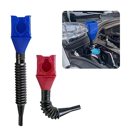 Kewucn 2 PCS Car Flexible Draining Oil Snap Plastic Funnel, Fuel Funnel Auto Wide Mouth with Handle, Vehicle Multi-Function Retractable Oil Funnel for Engine Oil, Diesel, Gasoline (Blue&Red)