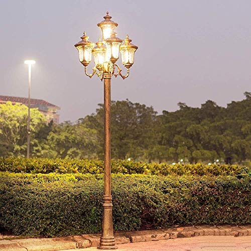 ZSAIMD 4-Lights E27 Light High Pole Outdoor Waterproof Post Lamp Classic Aluminum Glass Street Light Villa Column Landscape Patio Light Outside Park Road Lights Luminaire decoration
