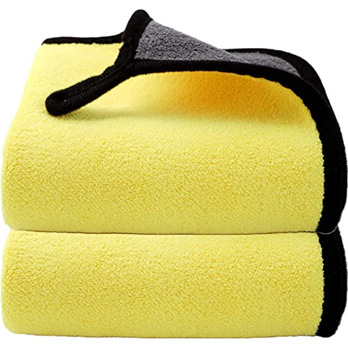 Image of Auto Hub 400 GSM, Microfiber Double Layered Cloth 30x40 Cms 2 Piece (Yellow) Cloth Set, Extra Thick Microfiber Cleaning Cloths Perfect for Bike, Auto, Cars Both Interior and Exterior.