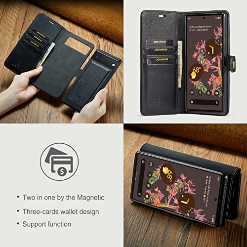 Étui portefeuille amovible compatible Google Pixel 6 cuir véritable noir - 4