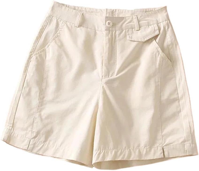 Women Casual Shorts Solid Color Pockets Casual Loose Fit Wide Leg Short Pants