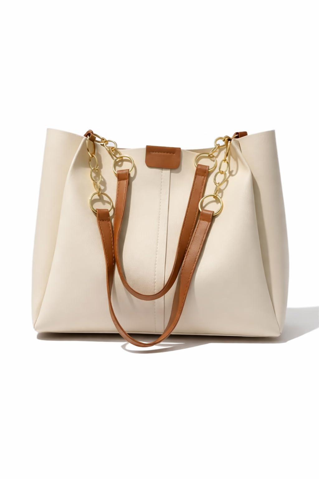 GALAXY FASHION POINT Luxury Women’s Handbag Tote – Premium PU Leather Shoulder Bag with Chain Strap, Spacious Stylish Office & Casual Use Purse (Beige & Brown)-picture-49