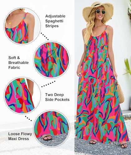Image of Wolddress Womens Maxi Dress with Pockets 2026 Casual Strap Plus Size Loose Plain Long Office Summer Beach Travel Dresses S-5X