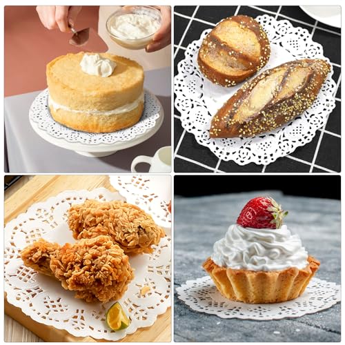 Mozeat Lens 150 Stück Tortenspitze Rund, 11.4cm（4.5 Zoll） Tortenpapier Weißes Spitzenpapier Kuchen Tortendeckchen Aus Papier Tortenunterlage für Hochzeit, Geburtstag, Kuchen, Desserts, Pizza