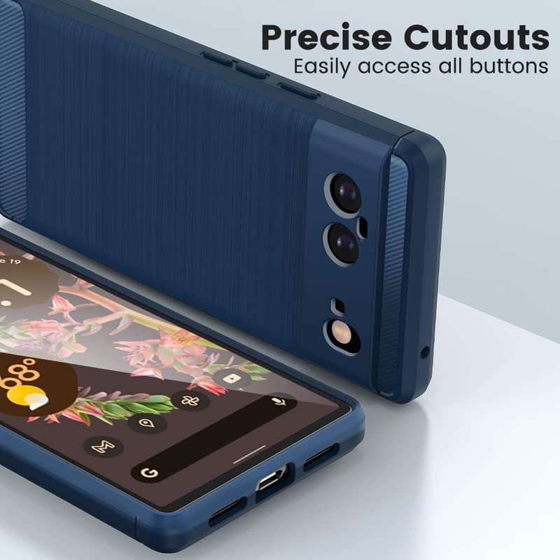Image of NPRC Hybrid Ultra Slim Protective Case TPU Non-Slip Carbon Fiber Texture Shockproof Case Cover for Google Pixel 6 - Blue