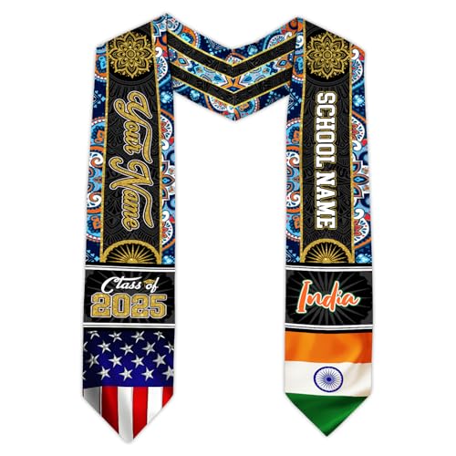 MonkeyVan Custom India Graduation Sash 2025, Personalized Indian Flag Graduation Stole, India Graduation Stole Class of 2025 S369