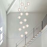 Puvaue Modern Foyer Chandelier 14-Lights High Ceiling Large Spiral Raindrop Pendant Lighting,Bubble