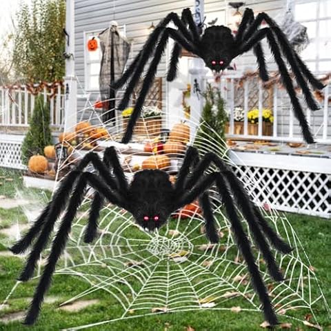 Nirohee 2 Pack Halloween Decorations Outdoor,59+49.2 Inch Hairy Giant Spider Halloween Party Decor Large Halloween Hairy Spider Scary Fake Large Spiders Props for Halloween Yard Decoration Party Decor Cover