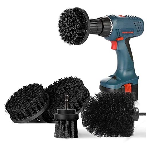 SAFETYON Drill Brushes 4 Pieces Attachment Electric Drill Brushes for Cleaning Pool Tile, Flooring, Brick, Ceramic, Marble, Grout, Bathroom, Car (Black)