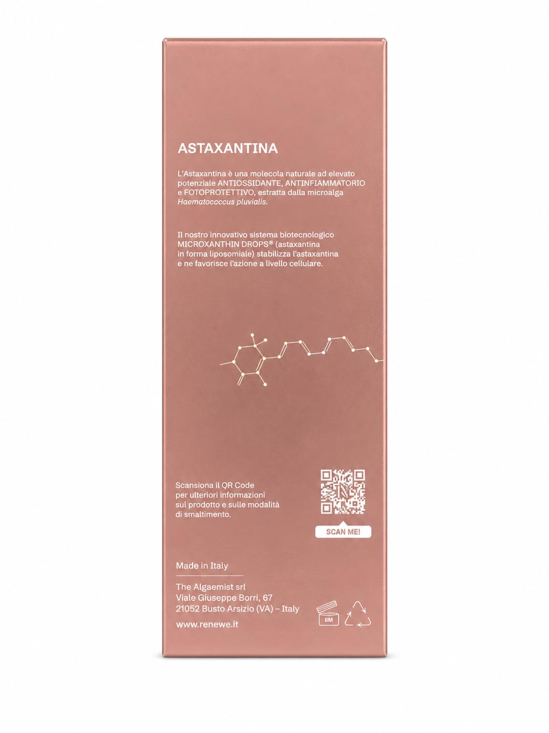 Renewè MY.SERUM, Siero Viso Astaxantina Pura SPF 30 Antiage Antiossidante - Protegge, Idrata e Rimpolpa - Con peptidi Vitamina C ed E - 30 ml
