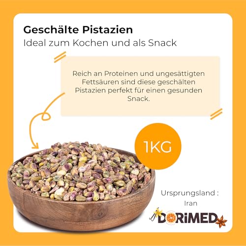 Pistazien, geschält 1 Kg I Pistazien natürlich, ungesalzen I Rohe Pistazien I Trockenfrüchte 100% natürlichen Ursprungs | glutenfrei | ohne Konservierungsstoff | ohne GVO I ideal für Rezepte I Vegan