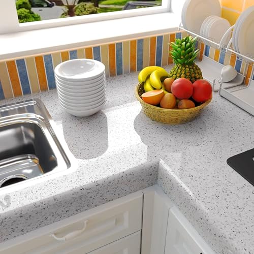 Image of TEKCOOL Granite Self Adhesive Waterproof Contact Film Wallpaper for Countertops Cupboard Door, Almirah, Fridge, Tabletop, Wall, Floor Renovation Projects (60X200 cm, Glossy Grey-4pc) - Solid