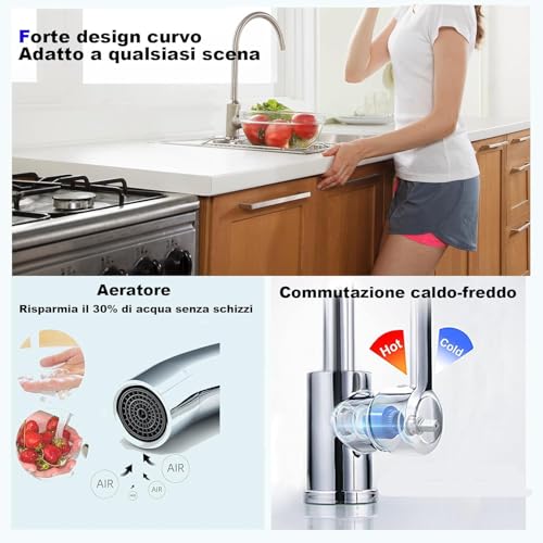 XWIHTR miscelatore rotante a 360° caldo e freddo per cucina in acciaio inox, miscelatore monocomando per lavello doppio, antigoccia con rubinetto silenzioso per lavello per verdure (spazzolato)