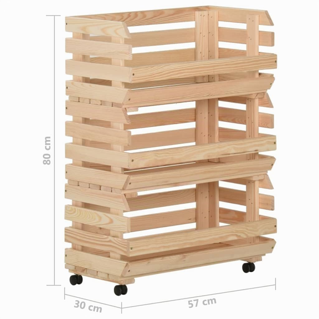 vidaXL Madera Maciza de Pino Carrito para Verduras Caja Estante Carro Cocina Alimento Almacenamiento Camarera Fiesta Barbacias 57x30x80 cm