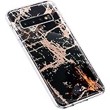 Uposao Kompatibel mit Samsung Galaxy S10 Plus Hülle Transparent Dünn Weiche Silikon Handyhülle Glitzer Marmor 3D Geometrische Durchsichtige Schutzhülle Stein Marble Handytasche,Marmor Schwarz
