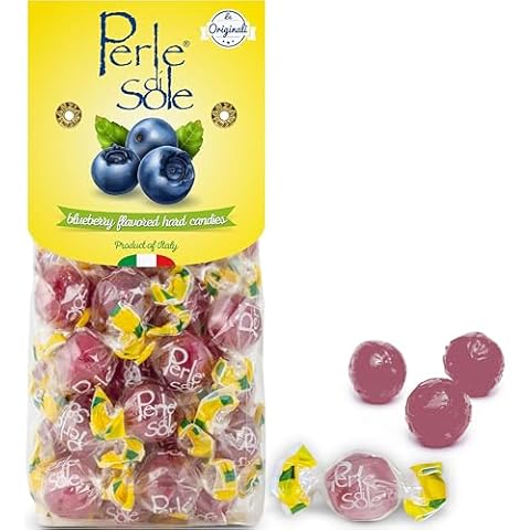 Perle di Sole Italian Candy - Blueberry Hard Candy with a Tart Fizzy Filling - Italian Candy Individually Wrapped (7.05 oz | 200 g) Cover
