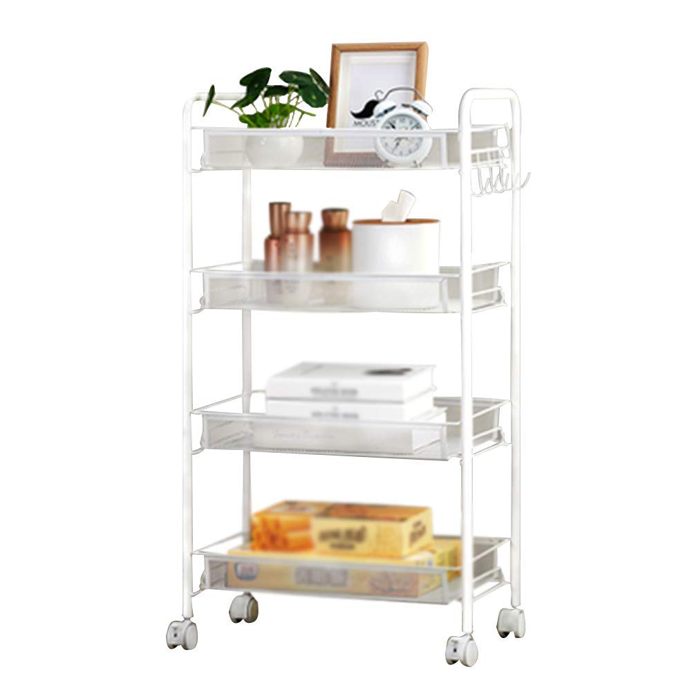 Carrello Portavivande Portatile Multifunzione, Carrello Portavivande Mobile A 4 Ripiani, Telaio in Acciaio con Freno, Ruote Universali A Prova di umidità, Capa,White