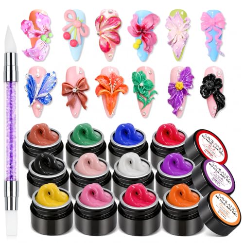 SAVILAND Non-Sticky 3D Sculpting Gel for Nail Art, 12 Colors Black White