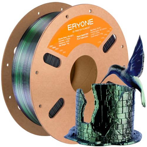 Image of ERYONE Silk Filament PLA+ 1.75mm Shiny 3D Printer Filament, Multicolor PLA 3 in 1, 1kg (2.2LBS) /Spool, HS Silk Tri Color Dark Green & Midnight Blue & Black