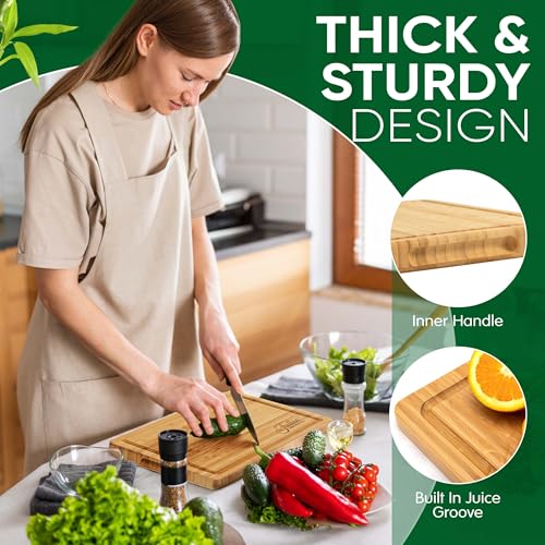 Tabla de Cortar de Bambú Fuller's - 12" x 9" para Cocina - Duradera, Amigable con Cuchillos y Fácil de Limpiar - Con Ranura para Jugos y Asas Laterales para Preparación y Servicio de Alimentos miniatura 4