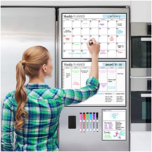 Magnetic Dry Erase Calendar Bundle for Fridge: 3 Boards Included - Monthly, Weekly